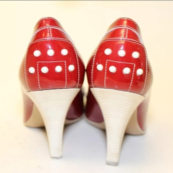 Tod's Womens Leather Square Toe Italy High Heeled Boat Shoes red 6 - Picture 4 of 16